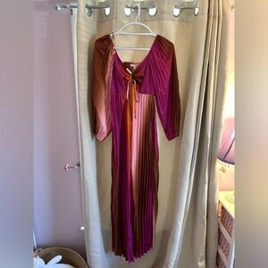 Multicolor Pleated Long Dress